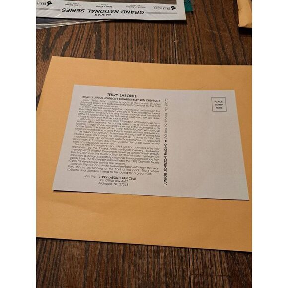 Vintage1988 Terry Labonte NASCAR 6x9 Postcard Budweiser Baby Ruth Jr Johnson Win - Picture 2 of 2